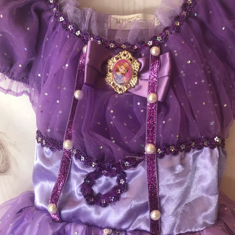 Purple Embellished Costume Layered Dress Princess Sophia 130- 5/6 Plus Free Doll - Picture 3 of 16